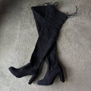 Stuart Weitzman 8 Over-the-Knee Black Suede Boots